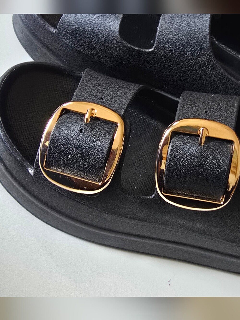 Jeffrey Campbell Black Platform Sandals with Gold Buckles 8 / 39 - Picture 3 of 7